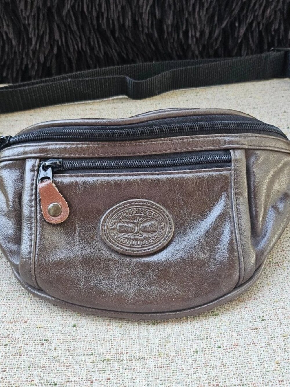 Cypress Wood Fanny Bag Waist Bag Brown Leather Travel Bag Zip Pockets Purse - Picture 8 of 14